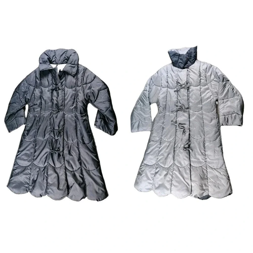 Vtg Forecaster Of Boston L Reversible Blue Silver Scalloped Hem Hippie Coat Long